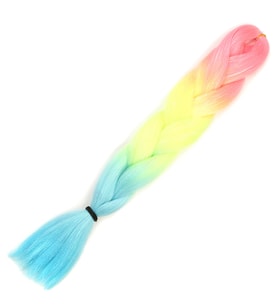 Mulvxprk  Prk02 Simli Fuşya / Neon Sarı / Açık Mavi Ombreli Örgülük Saç 100 Gr. (Mulvix)