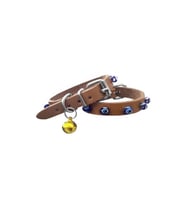 Cattie Gerçek Deriden El Yapımı Boncuklu Kedi Boyun Tasması 1,2x25-29cm - Camel
