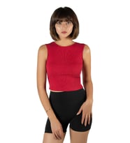 Kadın Kırmızı Fitted/Vücuda Oturan Crop Halter Yaka Fitilli Esnek Örme Bluz Atlet 23K-TRP-CRP06