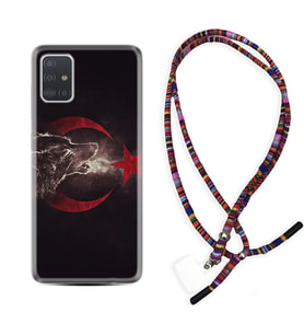 Samsung a71 A72 A73 A7 A9 2018 C7 C9 Kılıf Boyun Asklı Rasta Silikon Kurt ve Ay Yıldız 1403