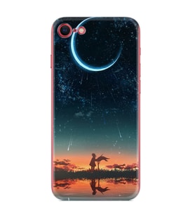 Apple iPhone 5 6 7 8 Plus Se XR Kılıf Desemli Silikon Ay ve Kız 1720