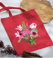 BK Gift Çiçek Tasarımlı Kırmızı Kumaş Bez Çanta, Baskılı Omuz Çantası, Alışveriş Çantası, Arkadaşa Hediye-6