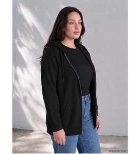 LCW Curve Siyah Büyük Beden Kadın Fermuarlı Sweatshirt