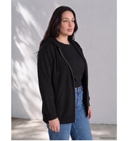 LCW Curve Siyah Büyük Beden Kadın Fermuarlı Sweatshirt