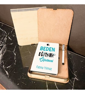 Beden Eğitimi Öğretmenine Hediye Ahşap Kutulu Defter Kalem Set