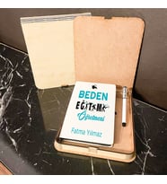 Beden Eğitimi Öğretmenine Hediye Ahşap Kutulu Defter Kalem Set