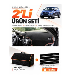 e-biz HYUNDAİ İX35 (2009-2015) Uyumlu Torpido Örtüsü + Tay Tüyü Çanta - Siyah-Kahverengi - HU006