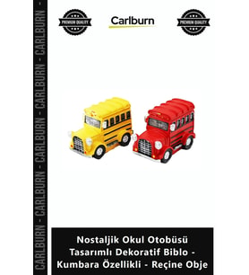 Özel Üretim Şık Nostaljik Okul Otobüsü Tasarımlı Dekoratif Biblo Kumbara Özellikli Reçine Obje