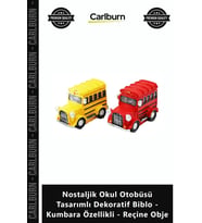 Özel Üretim Şık Nostaljik Okul Otobüsü Tasarımlı Dekoratif Biblo Kumbara Özellikli Reçine Obje