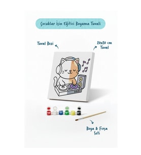 Müziksever Kedi Boyama Tuvali – Şövalesiz Boya Seti 20x20