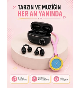 Mey İthalat® Şarj Kutulu Kablosuz Kulaklık ve Pembe Çanta Charm Saat İkili Fırsat Paketi