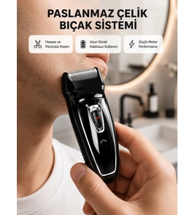 Uzun Pil Ömürlü Şarjlı Tıraş Makinesi – Hızlı Şarj, Ergonomik Tasarım, Çok Yönlü Kullanım