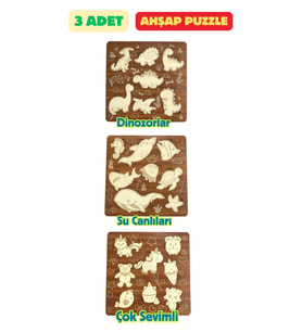 Çocuk Puzzle (Yapboz) Birinci Sınıf Ahşap 3 Parça Eğitici Öğretici Eğlenceli Set