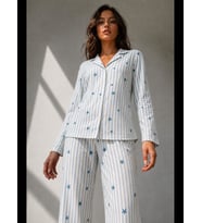 Night Mavi Kadın Uzun Kollu Pamuklu Pijama Takımı