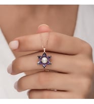İncili Lotus Ametist Taşlı Rose Kolye-925 Ayar Gümüş