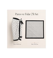 Tarzını Seç Premium Beyaz Siyah Puantiye Desenli 2’li Pareo ve Bandana Seti 150x95 cm / 70x70 cm