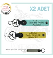 Motor Severlere İsim Plaka ve A Rh (+) Kan Grubu Yazılı Özel Tasarım x2 Anahtarlık, Sarı-Turkuaz-Gr (Çok Renkli)