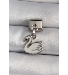 316L Çelik Gümüş Renk Sallantı Beyaz Kuğu Model Nomination Charm 5886 - SSSSSS9182-1905