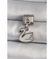 316L Çelik Gümüş Renk Sallantı Beyaz Kuğu Model Nomination Charm 5886 - SSSSSS9182-1905