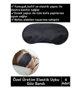 Özel Üretim Elastik Unisex Işık Önleyici Kamp Ev Yurt Uyku Maskesi Uyku Göz Bandı 4 Adet (Gri-Melanj)