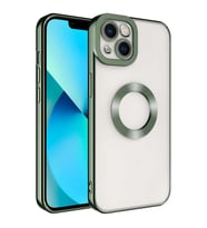 Apple iPhone 14 Kılıf Case, Logo Showing Serisi, Şeffaf, Kamera Korumalı, Logo Gösteren Renkli Çizgi Tasarım (Yeşil)