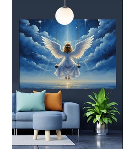 Gökyüzünde Kanatlı Melek Figürü Dekoratif Kanvas - Mdf Ahşap Tablo