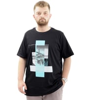 Mode XL Battal Beden Erkek Pamuklu T-Shirt Yumuşak Dokulu Baskılı FRANCISCO U24086 Siyah