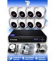 PICAM 8 Kameralı Dome 8 İç Kamera Set 500 GB HDD Full HD Gece Görüşlü Güvenlik Kamerası Sistemi