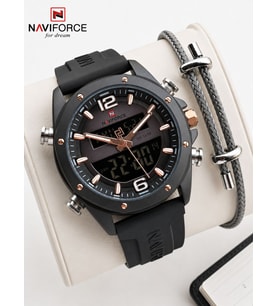 Naviforce Silokon Kordon Dijital & Analoğ Mekanizma Bileklik Hediyeli 3 ATM Erkek Kol Saati NF9264.1