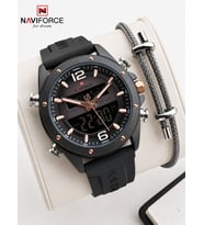 Naviforce Silokon Kordon Dijital & Analoğ Mekanizma Bileklik Hediyeli 3 ATM Erkek Kol Saati NF9264.1