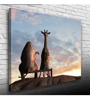Banktaki Fil ve Zürafa Kanvas Tablo 50 x 70
