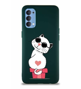Oppo Reno 4 Soft Premier Kapak Coolcat Tasarımlı Silikon Kılıf - Yeşil (Şeffaf)