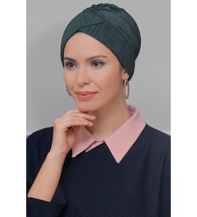 Füme Pratik Hazır Geçmeli Tesettür Bone Fukuro Piliseli Çapraz Büzgülü 1822_25