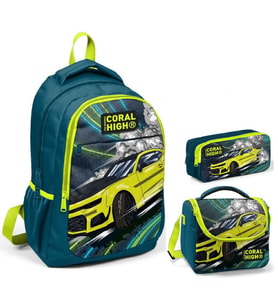 Coral High Nefti Sarı Araba Üçlü İlkokul Okul Çanta Seti