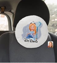 BK Gift Kişiye Özel İsimli Kadın Diş Hekimi Karikatürlü Yuvarlak Araç Koltuk Yastığı-2