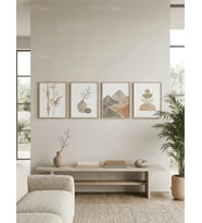 Doğal Minimalist Çizimler 4’lü Ahşap Çerçeveli Tablo Seti