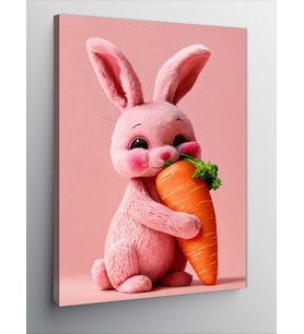 Kanvas Tablo Pembe Tavşan Ve Havuç