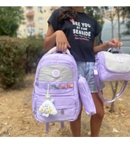 Kore Tarzı Pastel 3'lü Okul Çanta Seti (Mor)