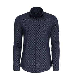 Mini Kare Desenli Slim Fit Mavi Erkek Gömlek - Wessi (Lacivert)