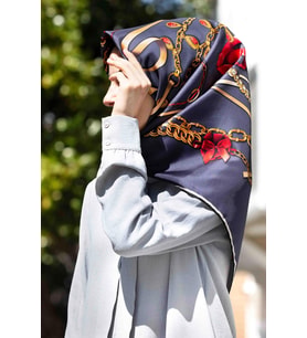 Vissona Füme - 5 Zincir Desenli Tivil İpek Eşarp 17558 - 0029