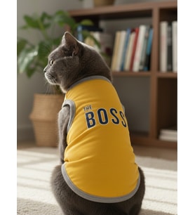The Boss (Patron) Desenli Kedi ve Köpek Kıyafeti–Sevimli Evcil Hayvan Tişörtü Elbisesi, Farklı Renklerde (Sarı)