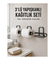3’lü Siyah Duvar Tipi Kağıtlık Seti Yapışkanlı Rulo Tutucu