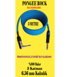 PONGEE Rock Profesyonel Enstrüman Kablosu 3 Metre Mavi Nikel Profesyonel Jacklar