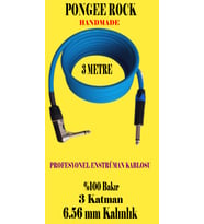 PONGEE Rock Profesyonel Enstrüman Kablosu 3 Metre Mavi Nikel Profesyonel Jacklar