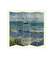 Stellastore Vincent Van Gogh Deniz Manzarası 5 Kanatlı Oda Bölücü Çift Taraflı Kanvas Paravan