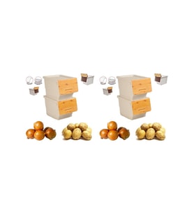 Motek Patateslik Soğanlık Sepeti Oyuncak Kutusu Tekerlekli Organızer Çok Amaçlı Kutu 4X12Lt-Bambu+Krem (Çok Renkli)
