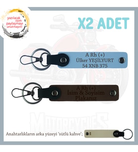 Motorcu Dostlara, İsim Plaka, A Rh (+) Kan Grubu Yazılı Güvenli Sürüş x2 Anahtarlık, K Kahve-Mavi-SK