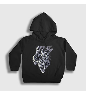 Presmono Unisex Çocuk Siyah Smoke Skulls Duman Kurukafalar Kapüşonlu Sweatshirt 424841tt