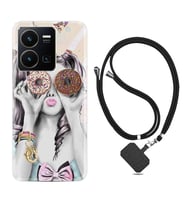 Vivo Y35 Kılıf Resimli Boyun Askılı İpli Desenli Silikon Donut Girl 1408