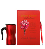 Sevgililer Gününe Özel Deri Kırmızı Defter Kalem & Termos Mug Hediye Seti 28